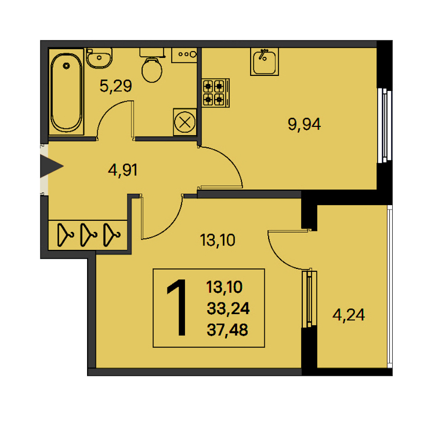 1-комнатная квартира 33.24 м², 1/4 эт., ЖК «Любоград в Стрельне»